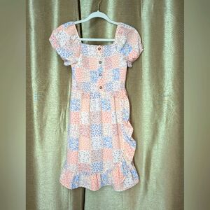 Wonder Nation Floral Pink and Blue Girls Dress Large 10-12 Used Good Condition